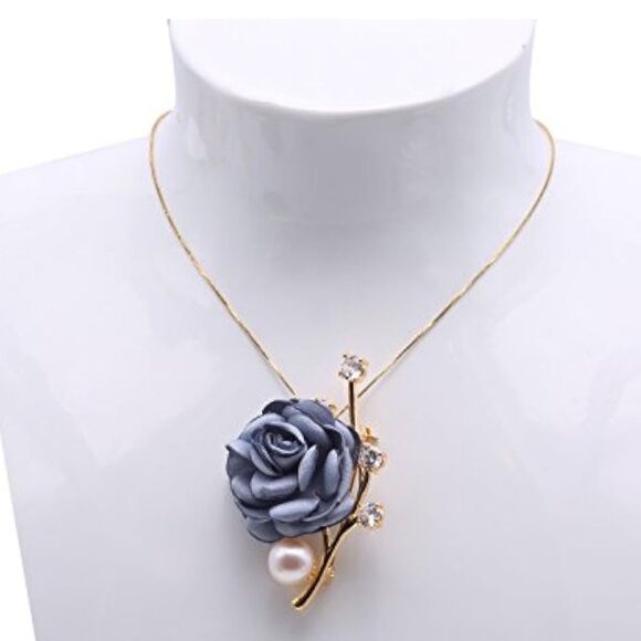 Brooch Blue Gold 11.5mm Rose Flower White Freshwater Pearl Bouquet Broach Pin A1 - Picture 6 of 8